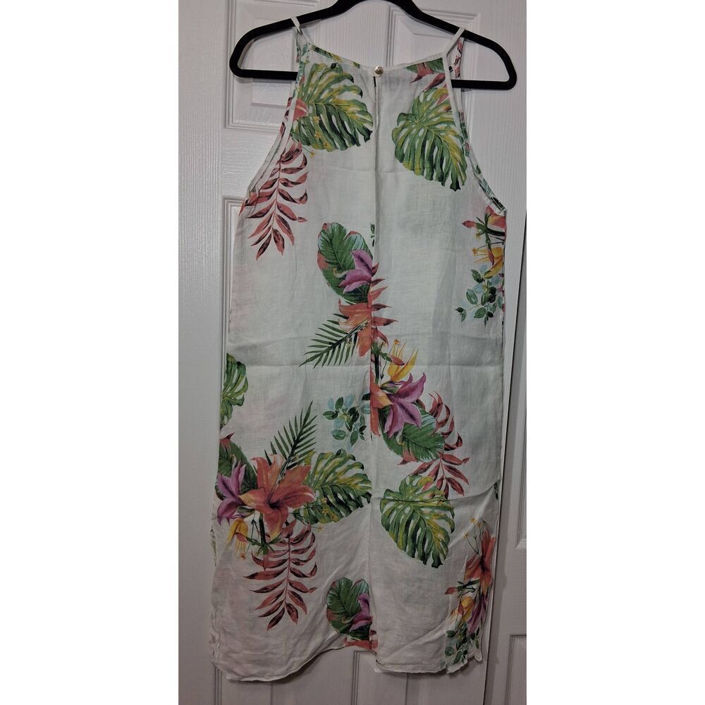 Lungo l'arno womens small shift dress 100% Italian linen white green floral - Picture 7 of 9